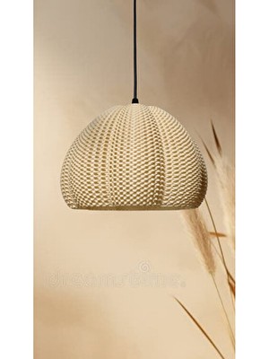 Verda Hasır Renk Rattan Görünümlü Tekli Avize , Pinterest Tarzı Tekli Sarkıt Avize (Bioplastik) E27