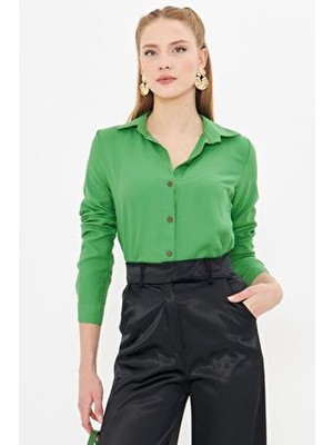 Kadın Çimen Yeşil Uzun Kollu Düz Gömlek ARM-18Y001176