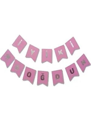 Iyi Ki Doğdun Yazısı Pembe Üzerine Gümüş Iyiki Doğdun