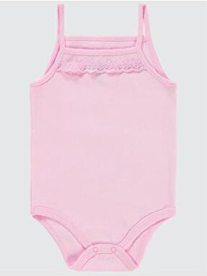 Civil Baby Kız Çıtçıtlı Dantelli Penye Ip Askılı Badi 3-9 Ay Pembe Renkli Özel Tasarım