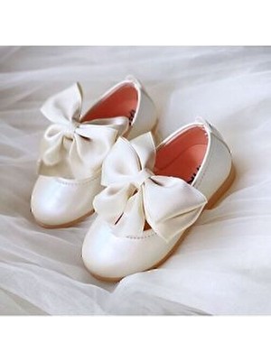 Stella Butik Kız Çocuk Fiyonklu Babet Ayakkabı Suni Deri Ortopedik Taban Düz Kauçuk