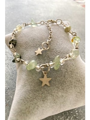 Efsunlu Taş Ve Gümüş Prehnit Doğal Taş Bileklik Renkli Taşlardan Yapılmış Kullanıma Uygun Şık Tasarım