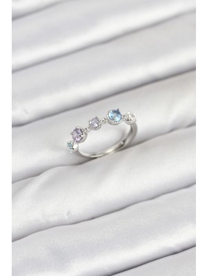 Zarif Kadın Için Silver Pirinç Zirkonlu Renkli Stil Yüzük