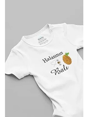 Overoz Kısa Kollu Bebek Body Kadın İçin Organik Pamuk Balı Baskılı Çıtçıtlı Tasarım