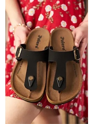 Günlük Kadın Erkek Yetişkin Siyah Mantar Taban Tokalı Ayarlanabilir Parmak Arası Terlik 34158 - 77