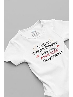Unisex Kısa Kollu Overoz Organik %100 Pamuk Bebek Body Badi Sürpriz Anneanne Oluyorsun Baskılı
