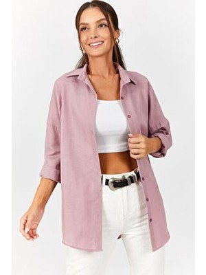 Kadın Pembe Oversize Uzun Basic Gömlek ARM-22Y001118