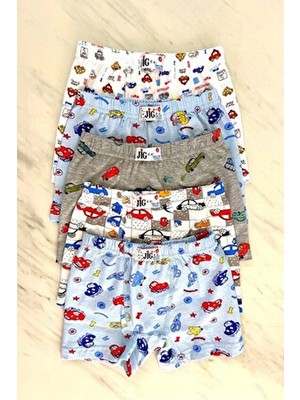 Jig Erkek Çocuk Pamuklu Boxer Desenli 5'li Paket Çok Renkli Örme Kumaş ile Rahat Tasarım