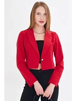 Kadın Kırmızı Tek Düğmeli Crop Ceket ARM-23Y001064