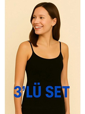 Mostess Kadın İp Askılı Atlet Dokuma Kumaş 3 Adet Nefes Alabilir Yazlık Tasarım