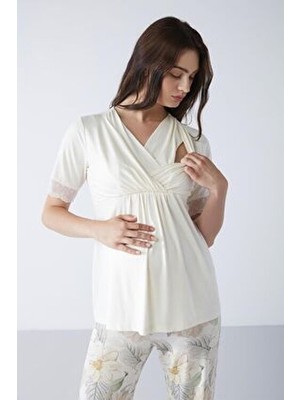 Catherine's Hamile Pijama Takımı Yumuşak Dokulu Örme Kumaş ile Düz Desenli Rahat Kullanım