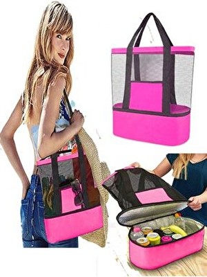 Plaj Çantası Termos Sıcak Soğuk Tutucu Termoslu Plaj Çantası Pembe