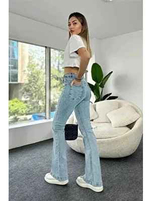 Drc Trend Kadın Buz Mavi Yüksek Bel Flare Jean Ispanyol Paça Kot Pantolon Denim 90's Likralı