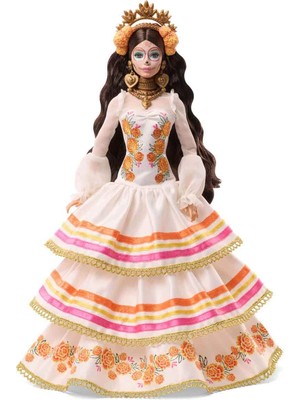 Barbie Signature Dia De Muertos Bebek JBJ05 Krem Renkli Fırfırlı Elbise ile Eğlenceli Oyun
