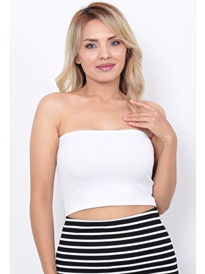 Ways Kadın Beyaz Fitilli Straplez Crop Büstiyer Slim Fit Örme Kumaş Nefes Alabilir Tasarım