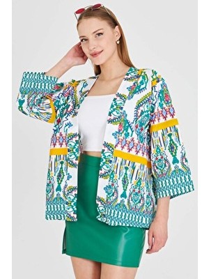 Kadın Yeşil Desenli Kimono ARM-23Y001125