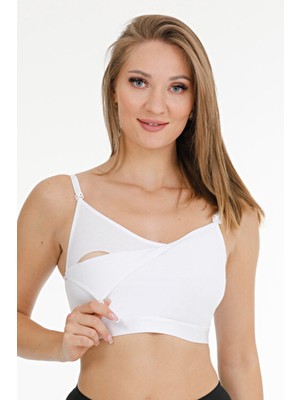 Parlingerie Beyaz Emzirme Yarım Atlet Büstiyer Pamuklu Düz Desen ile Destekli Yapı Sunuyor