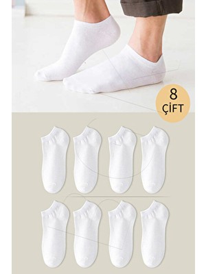 Bgk Unisex Basic Patik Çorap Esnek Düz Pamuk / Elastan 8 Çift Beyaz Renkli Konforlu Kullanım