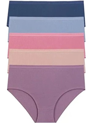 Miss Blue Moon Kadın Fitilli Ribana Pamuklu Külot 5'li Paket 5450 Örme Kumaş ile Rahat Tasarım Sunuyor