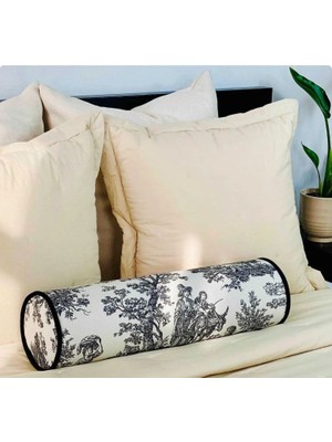 Siyah Fransız  Köylüsü Keten Bolster Yastık. Silindir Rulo Ic Dolgulu Fermuarlı Yastık