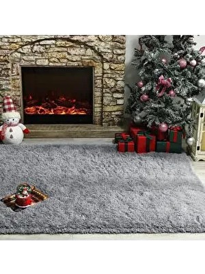 Gri Yıkanabilir Yolluk Kaymaz Taban Uzun Tüylü Yumuşak Halı Kaymaz Tüylenmez