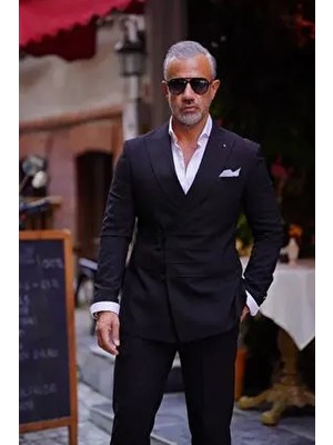 Fc Plus Britli Slim Fit Kruvaze Takım Elbise Siyah Erkek Modeli Tüm Sezonlar İçin Şık Tasarım