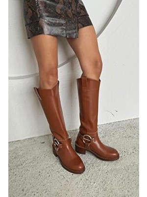 Straswans Legend Kadın Kemer Detay Binici  Deri   Çizme Taba