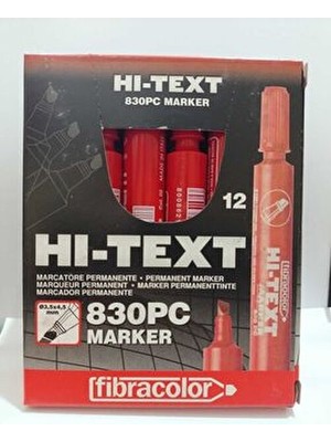 Fibracolor Hı-Text 830PC Marker Kırmızı Kesik Uçlu Koli Kalemi 12'li Kutu Ölçüler 0,3x6,4 mm