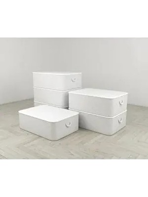 Yellow Stary Home Decor 6'lı Set Beyaz Renk Tela Kumaş Dokuması Çekyat & Baza Tipi Yastık Yorgan Saklama Hurcu 65X45X22 cm