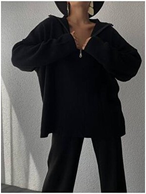 Belirtilmemiş Örgü Detaylı Oversize Kazak Pantolon Triko Alt-Üst Takım Kadın Tüm Sezonlar İçin Esnek Tasarım