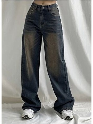 DENİKK Cemrems Trend Baggy Bol Kesim Jean Palazzo Pantolon Kadın Düz Desenli Orta Kalınlık