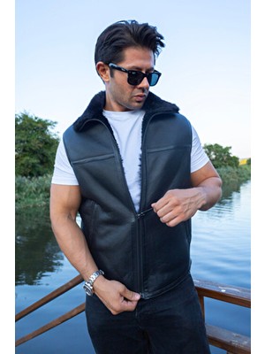 Erkek Deri Yelek - Hakiki Kuzu Derisi Içi Gerçek Kürklü