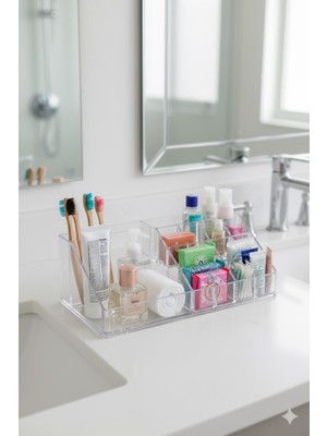 Şeffaf Akrilik Banyo Kozmetik Düzenleyici Organizer 13X22X8 cm