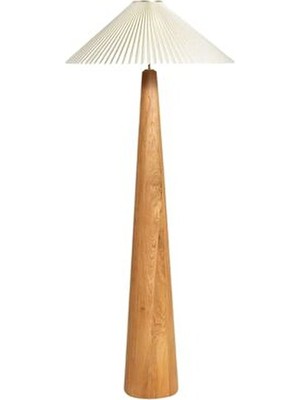 Troy Naturel Konik Ahşap Lambader - Krem Kırma