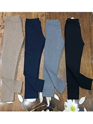 Dastini Fitilli Şardonlu Kadın Çocuk Tayt 4'lü Takım Lacivert Normal Kalıp Rahat Kullanım