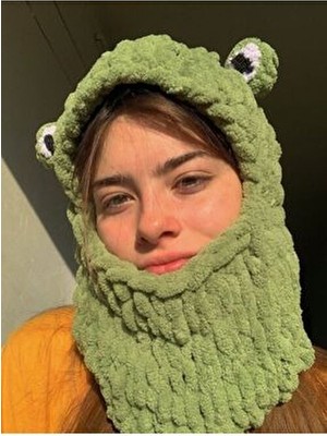Yeşil Kurbağa Puffy Kar Maskesi Balaklava Yeni Trend Bere El Yapımı El Örgüsü Şapka