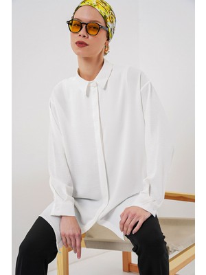 Hiccup Kadın BDART Rahat Kesim Uzun Kollu Düğmeli Gömlek Beyaz