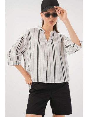 Hiccup Kadınlar BDART Çizgili V Yaka Bluz Taş Doğal