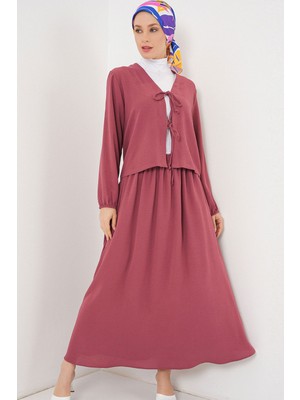 Hiccup Kadın BDART V Yaka Bağlama Detaylı Bluz & Maxi Etek İkili Takım Tozlu Gül Pembesi