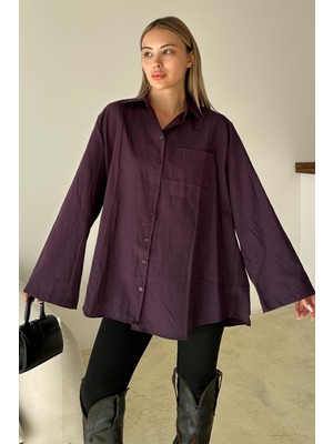 Ispanyol Kol Salaş Pamuklu Gömlek Mürdüm 9365