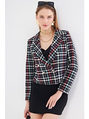 Kadın Çağla Yeşili Kruvaze Yaka Tüvit Crop Ceket ARM-24K001014