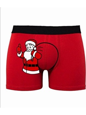 Yılbaşı Özel Noel Baba Çuvalı Baskılı Kırmızı Erkek Man Boxer