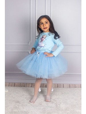 Duca Kadın Elbisesi Kabarık Tütü Etek ve Baskılı Body ile Yaz İçin Şık Seçim Mavi