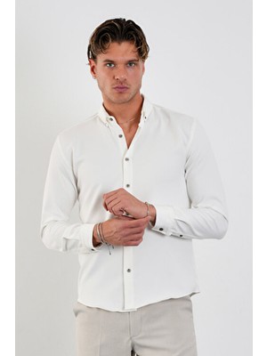 Redline Flex Erkek Gömlek Slim Fit Beyaz Renk Klasik Stil Yumuşak Kolay Ütü Nefes Alan
