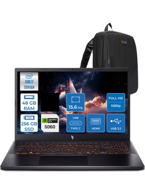 Acer Nitro V 15 ANV15-52 Intel Core I7 13620H 48GB 256GB SSD Nvıdıa Geforce RTX5060 8gb 75W Freedos 15.6" FHD(1920 x 1080) IPS 165HZ Taşınabilir Bilgisayar NHQZ8EY002F26 + Zetta Çanta