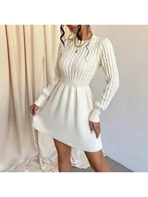 Belirtilmemiş Trend Stil Kadın Saç Örgülü Triko Elbise A-Line Silüet ile Özel Olaylarda Şıklık