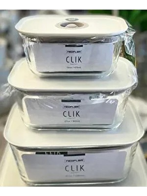 Neoflam Fika Clik 3 Parça Set Bej Cam Dikdörtgen Saklama Kabı Mutfak Düzeni için Pratik Çözüm