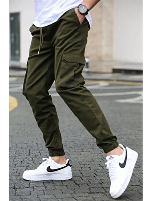 Likralı Beli ve Paçası Lastikli Kargo Pantolon