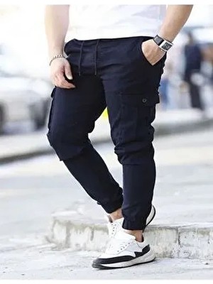 Likralı Beli ve Paçası Lastikli Kargo Pantolon