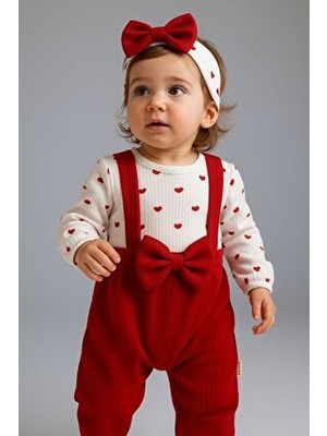 Fiyonklu Kalpli Bereli Kız Bebek Tulum